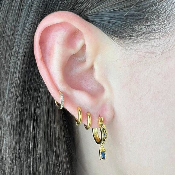 New! “Gisele” Dainty Navy Blue Drop Hoop Earrings - Picture 5 of 6